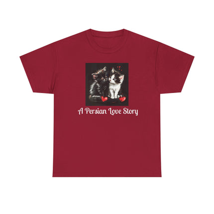 Cat Lover T-Shirt - Two Cute Persian Cats in Love with Red Heart