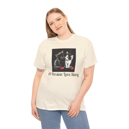 Cat Lover T-Shirt - Two Cute Persian Cats in Love with Red Heart