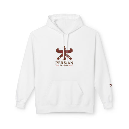 Personalised Casual Unisex Fleece Hoodie with Bold Graphic Print. Classic Persian Shahbaz Falcon Design. Triple Print.