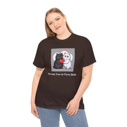 Cat Lover T-Shirt - Two Cute Persian Cats in Love with Red Heart