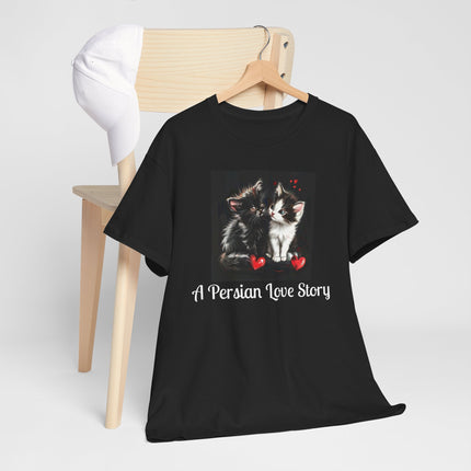 Cat Lover T-Shirt - Two Cute Persian Cats in Love with Red Heart