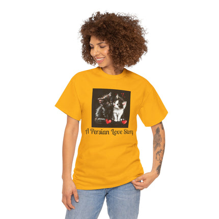Cat Lover T-Shirt - Two Cute Persian Cats in Love with Red Heart