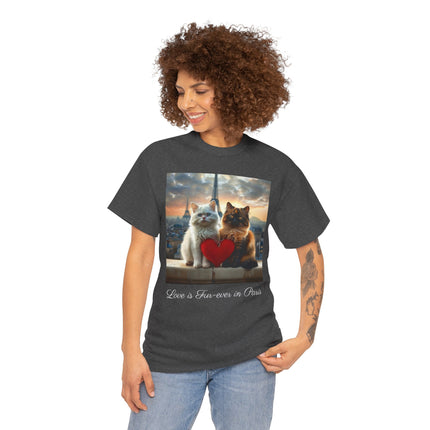 Cat Lover T-Shirt - Two Cute Persian Cats in Love with Red Heart