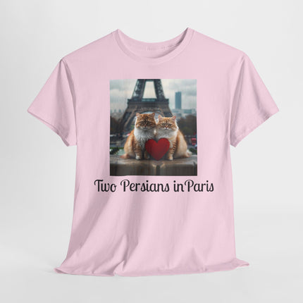 Cat Lover T-Shirt - Two Cute Persian Cats in Love with Red Heart