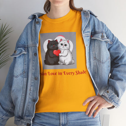 Cat Lover T-Shirt - Two Cute Persian Cats in Love with Red Heart