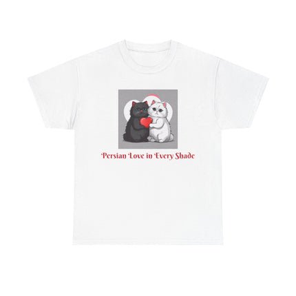 Cat Lover T-Shirt - Two Cute Persian Cats in Love with Red Heart