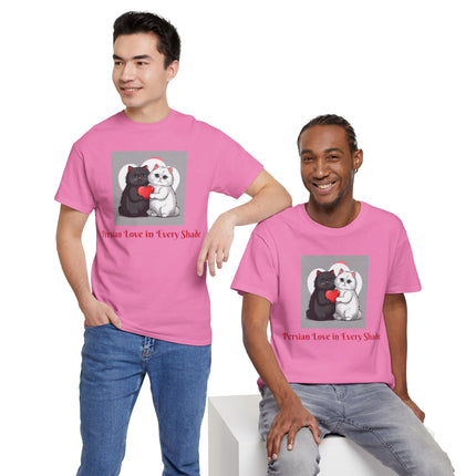 Cat Lover T-Shirt - Two Cute Persian Cats in Love with Red Heart