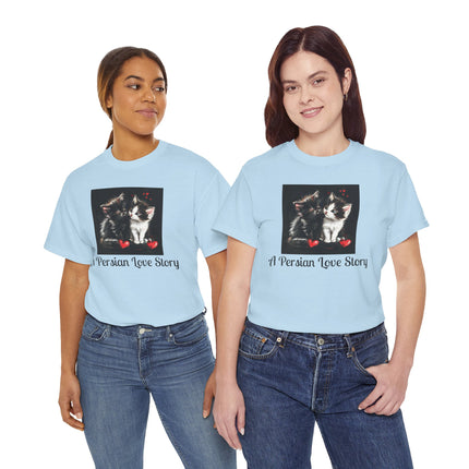 Cat Lover T-Shirt - Two Cute Persian Cats in Love with Red Heart