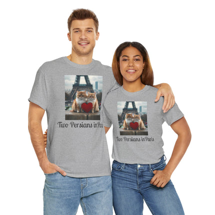 Cat Lover T-Shirt - Two Cute Persian Cats in Love with Red Heart