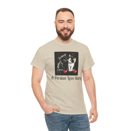 Cat Lover T-Shirt - Two Cute Persian Cats in Love with Red Heart