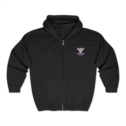 Personalised Unisex Heavy Blend™ Full Zip Hooded Sweatshirt. Modern Persian Shahbaz Falcon Design.
