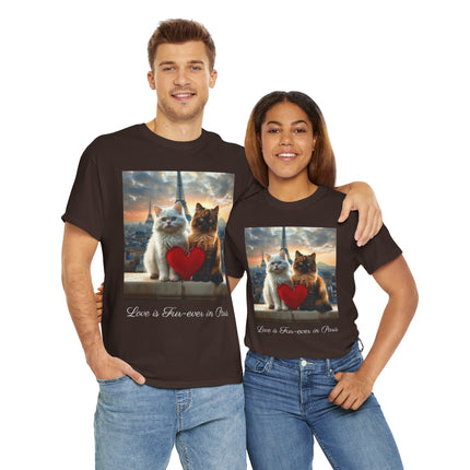 Cat Lover T-Shirt - Two Cute Persian Cats in Love with Red Heart
