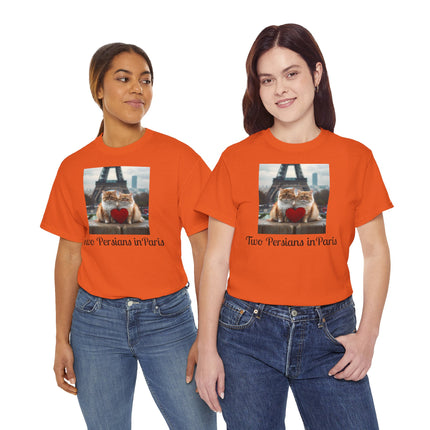 Cat Lover T-Shirt - Two Cute Persian Cats in Love with Red Heart