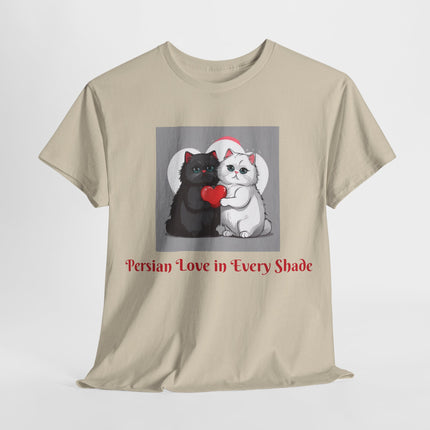 Cat Lover T-Shirt - Two Cute Persian Cats in Love with Red Heart