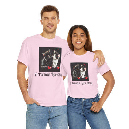 Cat Lover T-Shirt - Two Cute Persian Cats in Love with Red Heart