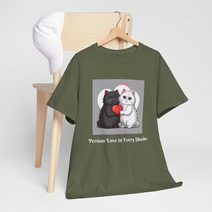 Cat Lover T-Shirt - Two Cute Persian Cats in Love with Red Heart