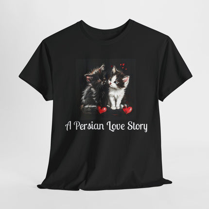 Cat Lover T-Shirt - Two Cute Persian Cats in Love with Red Heart