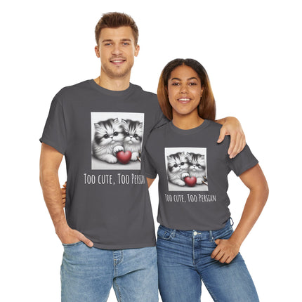 Cat Lover T-Shirt - Two Cute Persian Cats in Love with Red Heart
