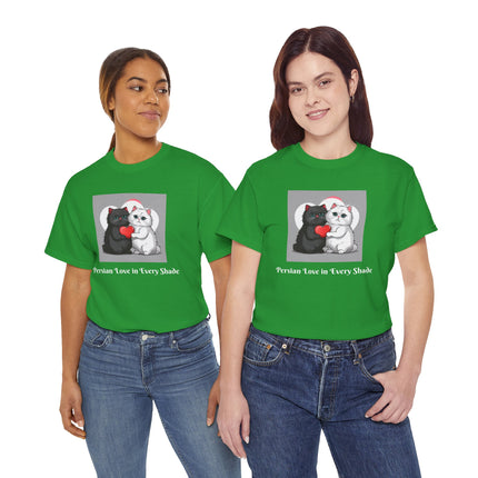 Cat Lover T-Shirt - Two Cute Persian Cats in Love with Red Heart