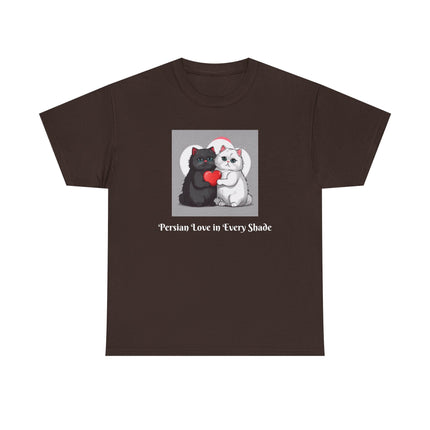 Cat Lover T-Shirt - Two Cute Persian Cats in Love with Red Heart
