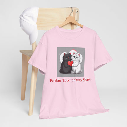Cat Lover T-Shirt - Two Cute Persian Cats in Love with Red Heart
