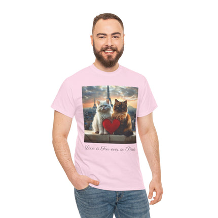 Cat Lover T-Shirt - Two Cute Persian Cats in Love with Red Heart