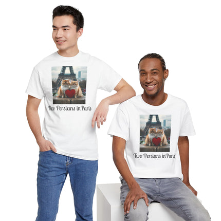 Cat Lover T-Shirt - Two Cute Persian Cats in Love with Red Heart