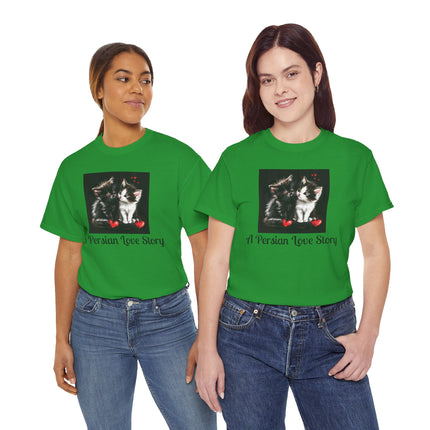Cat Lover T-Shirt - Two Cute Persian Cats in Love with Red Heart