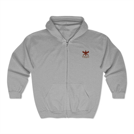 Personalised Unisex Heavy Blend™ Full Zip Hooded Sweatshirt. Classic Persian Shahbaz Falcon Design.