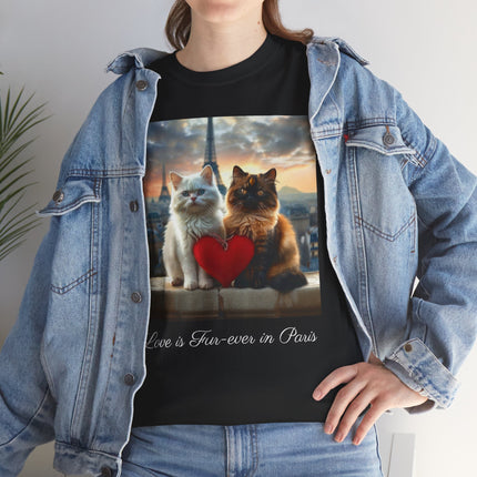 Cat Lover T-Shirt - Two Cute Persian Cats in Love with Red Heart
