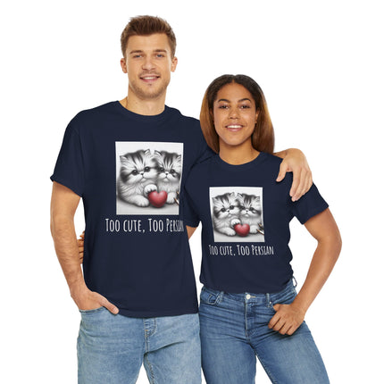 Cat Lover T-Shirt - Two Cute Persian Cats in Love with Red Heart