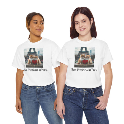 Cat Lover T-Shirt - Two Cute Persian Cats in Love with Red Heart