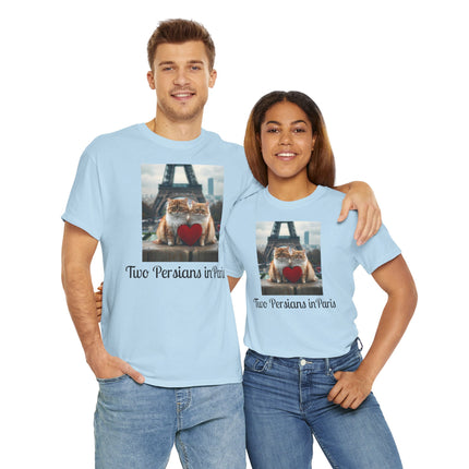 Cat Lover T-Shirt - Two Cute Persian Cats in Love with Red Heart