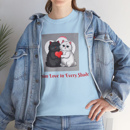 Cat Lover T-Shirt - Two Cute Persian Cats in Love with Red Heart