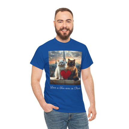 Cat Lover T-Shirt - Two Cute Persian Cats in Love with Red Heart