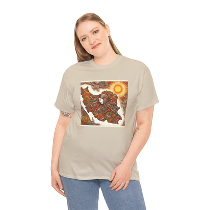 Personalised Persian Unisex T-Shirt – Rising Sun & Long Hair Design | Bohemian Freedom Culture Tee