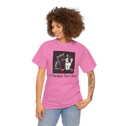 Cat Lover T-Shirt - Two Cute Persian Cats in Love with Red Heart