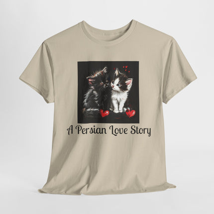 Cat Lover T-Shirt - Two Cute Persian Cats in Love with Red Heart
