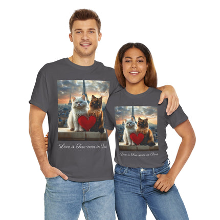 Cat Lover T-Shirt - Two Cute Persian Cats in Love with Red Heart