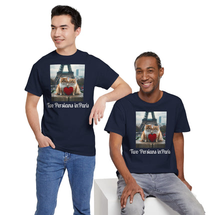 Cat Lover T-Shirt - Two Cute Persian Cats in Love with Red Heart