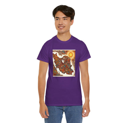 Personalised Persian Unisex T-Shirt – Rising Sun & Long Hair Design | Bohemian Freedom Culture Tee