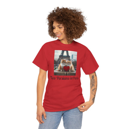 Cat Lover T-Shirt - Two Cute Persian Cats in Love with Red Heart