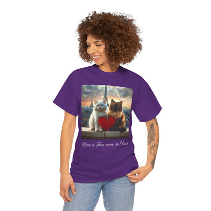 Cat Lover T-Shirt - Two Cute Persian Cats in Love with Red Heart