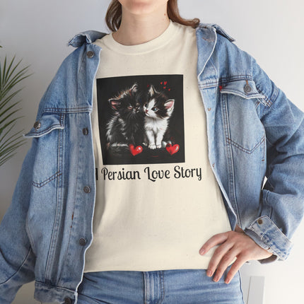 Cat Lover T-Shirt - Two Cute Persian Cats in Love with Red Heart