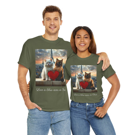 Cat Lover T-Shirt - Two Cute Persian Cats in Love with Red Heart