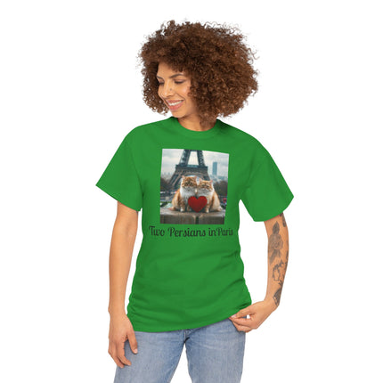 Cat Lover T-Shirt - Two Cute Persian Cats in Love with Red Heart