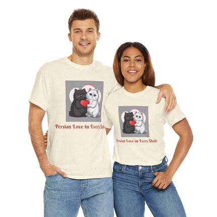 Cat Lover T-Shirt - Two Cute Persian Cats in Love with Red Heart
