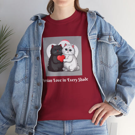 Cat Lover T-Shirt - Two Cute Persian Cats in Love with Red Heart