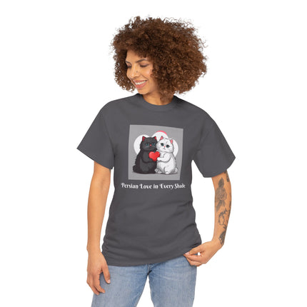Cat Lover T-Shirt - Two Cute Persian Cats in Love with Red Heart