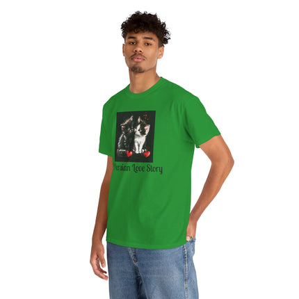 Cat Lover T-Shirt - Two Cute Persian Cats in Love with Red Heart